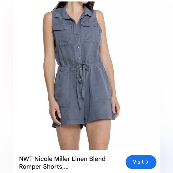 Nicole Miller linen lyocell romper ,XL, braided belt tie, button front,comfy - Picture 14 of 14